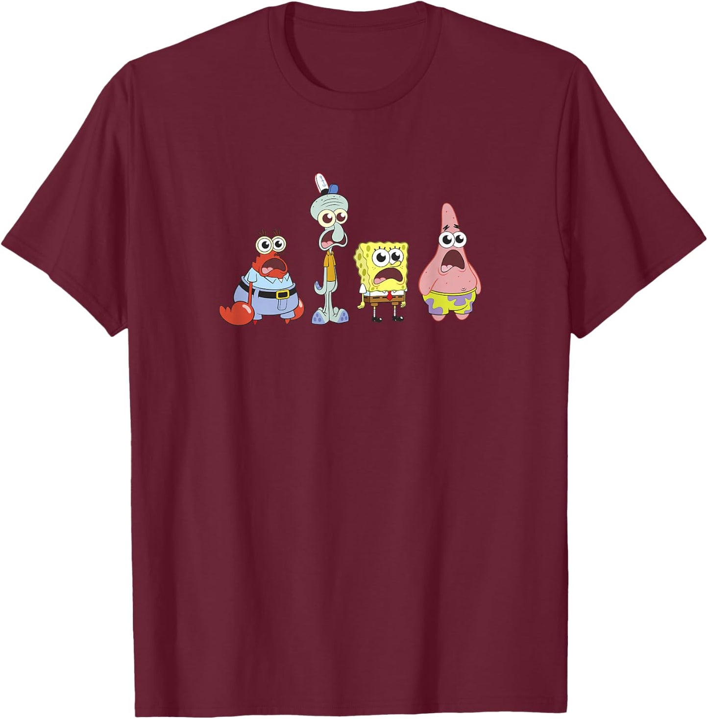 Spongebob Squarepants Spongebob Cast Group Stare T-Shirt - T-Shirt | Maroon