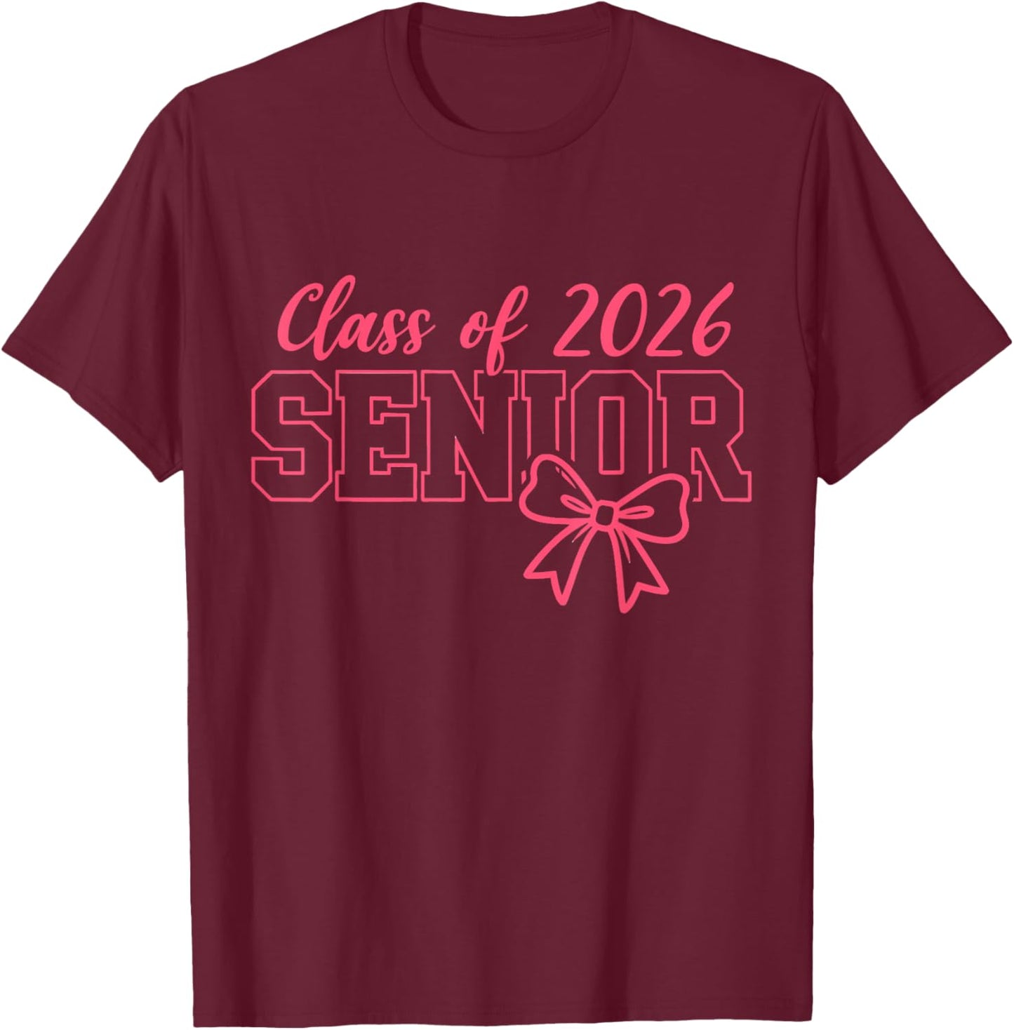 Class of 2026 Pink Coquette Bow Cap Senior 2026 Graduation T-Shirt - T-Shirt | Maroon