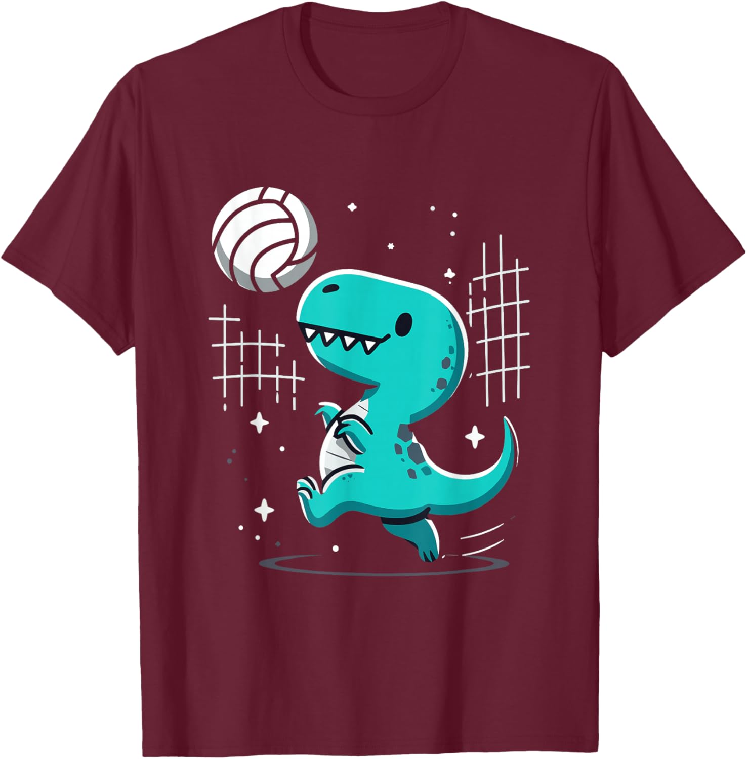 Cute T-Rex Dinosaur Playing Volleyball Funny Design T-Shirt - T-Shirt | Maroon