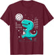 Cute T-Rex Dinosaur Playing Volleyball Funny Design T-Shirt - T-Shirt | Maroon