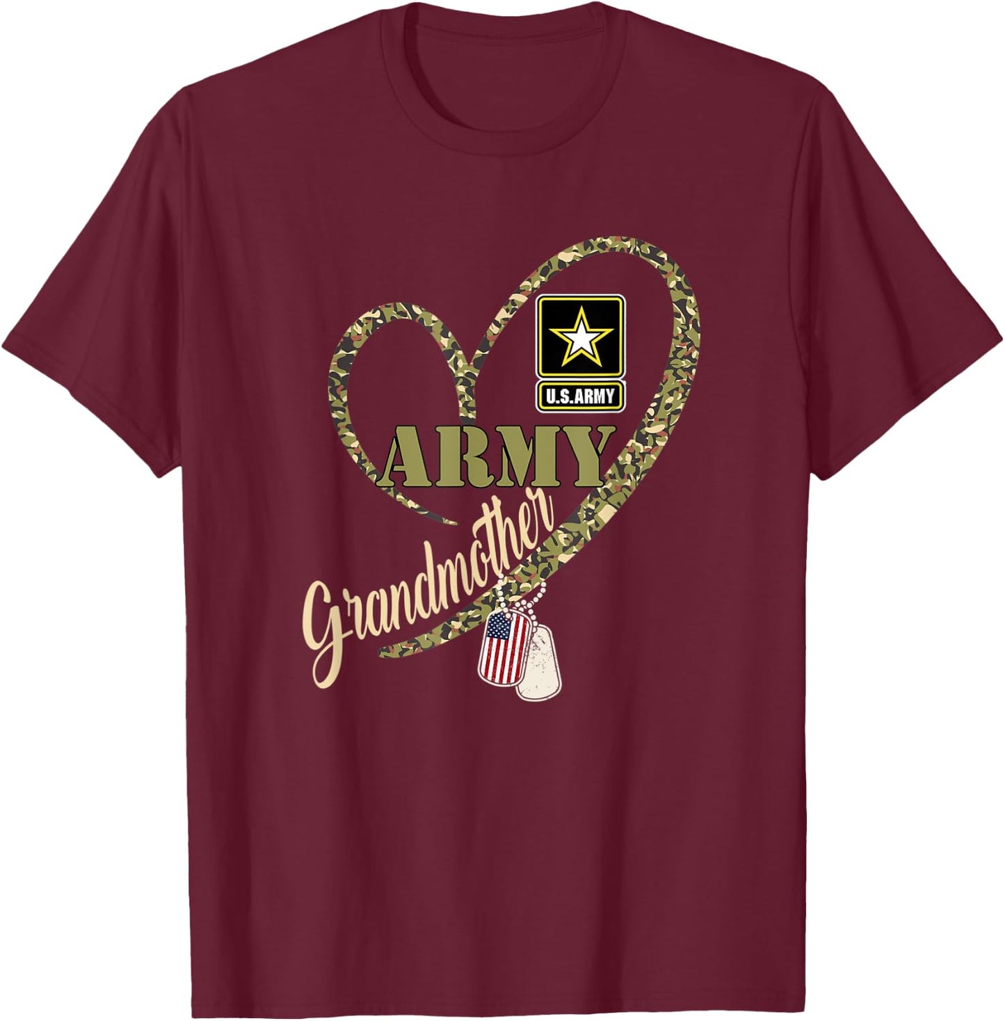 Proud Army Grandmother Shirt Funny Military Heart Camouflage T-Shirt - T-Shirt | Maroon