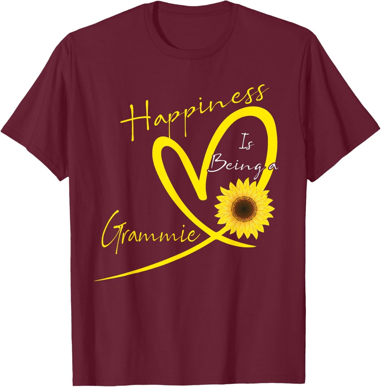 Happiness is Being A Grammie Sunflower Heart T-Shirt - T-Shirt | Maroon