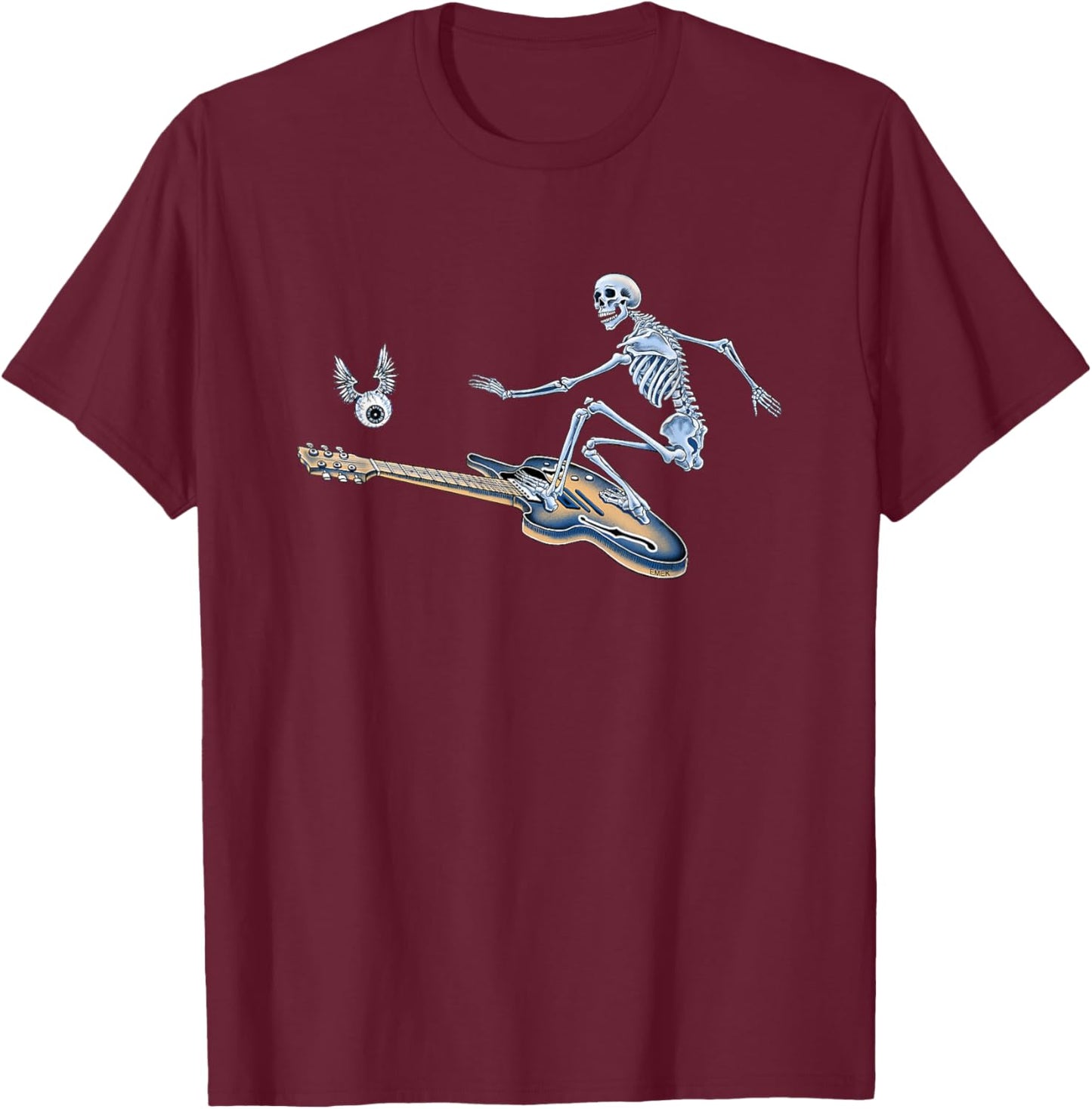 Surfing Skeleton - by Emek Artman T-Shirt - T-Shirt | Maroon