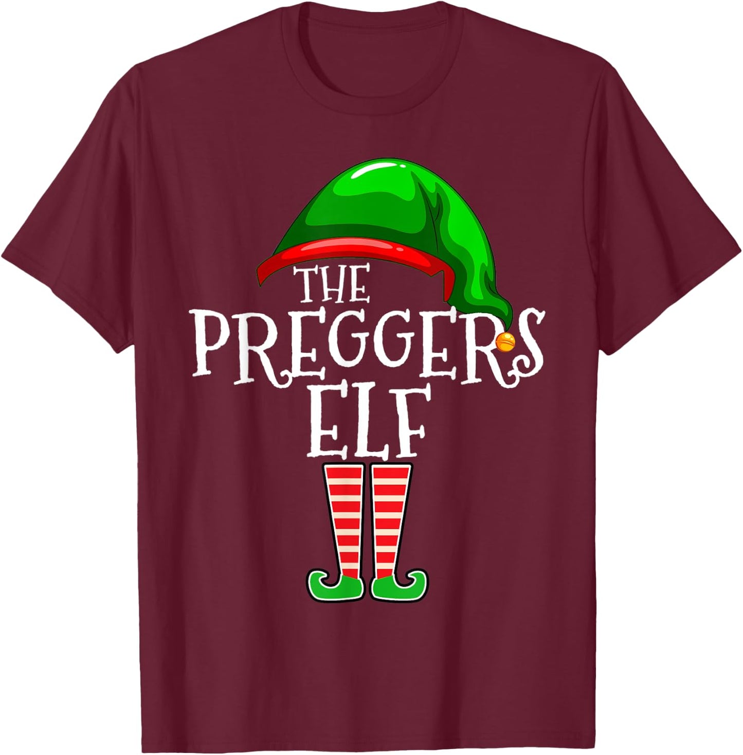Preggers Elf Group Matching Family Christmas Gift Pregnant T-Shirt - T-Shirt | Maroon