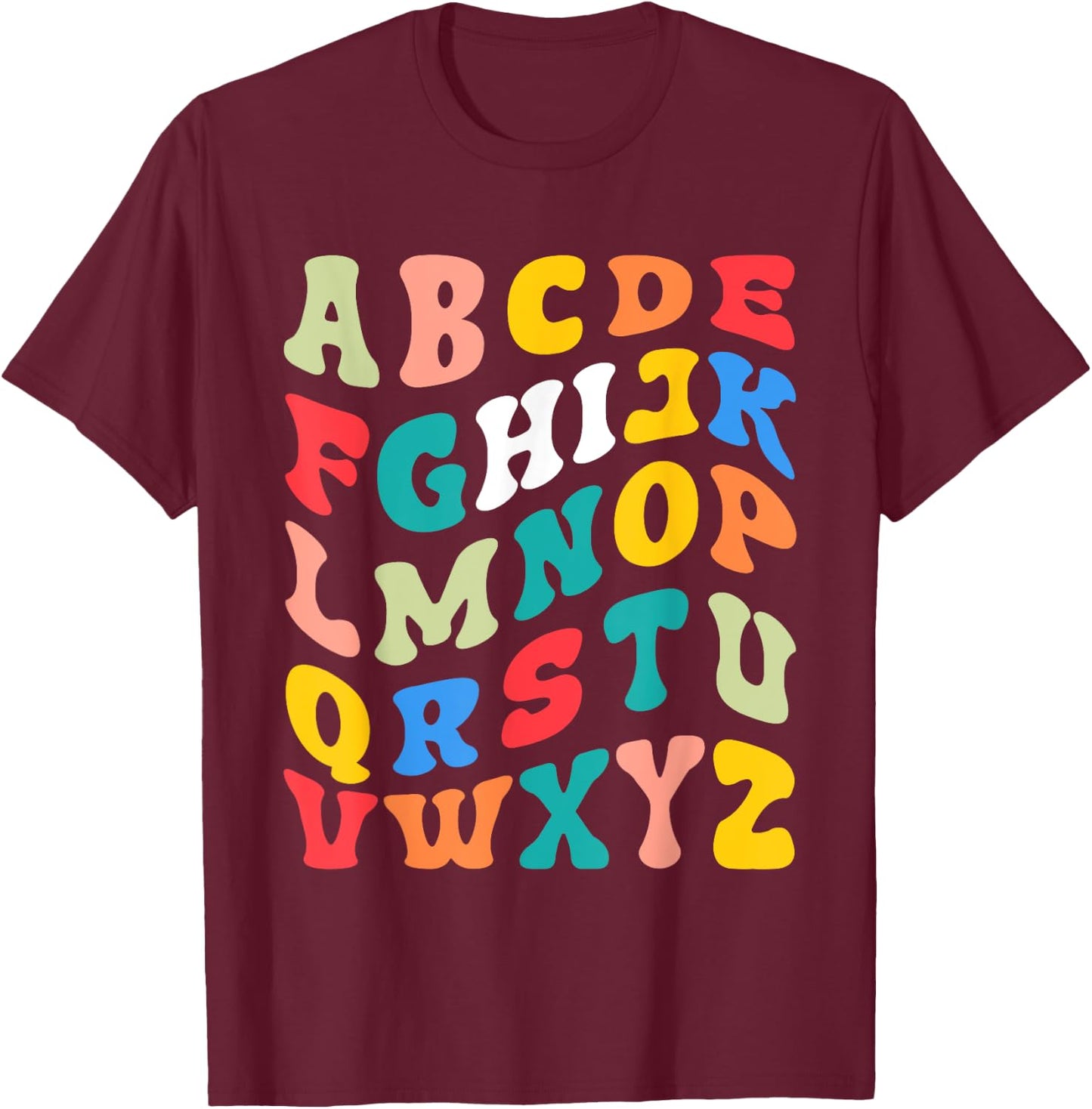 Alphabet Hi Back To School ABC Pre K Kindergarten Teacher Men Women Kids T-Shirt - T-Shirt | Maroon