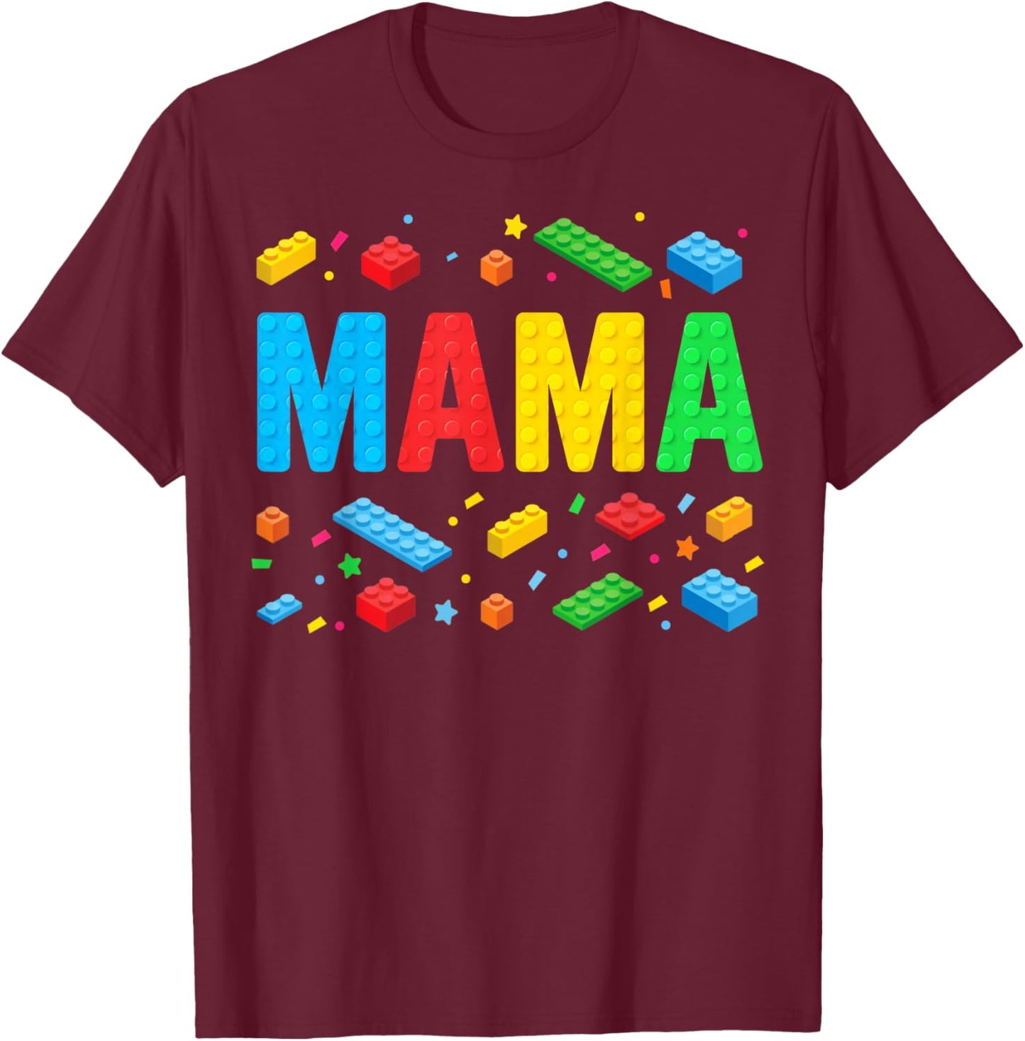 Mama Master Builder Building Bricks Blocks Funny Mothers Day T-Shirt - T-Shirt | Maroon