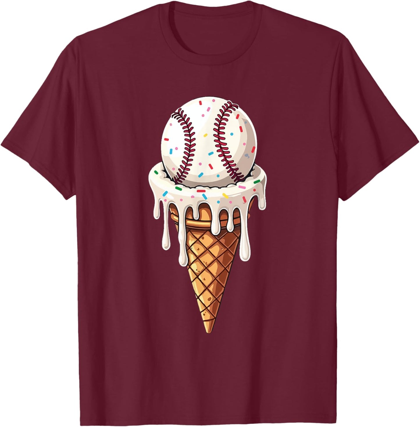 Baseball Drip with Melting Ice Cream Drippy Lovers T-Shirt - T-Shirt | Maroon