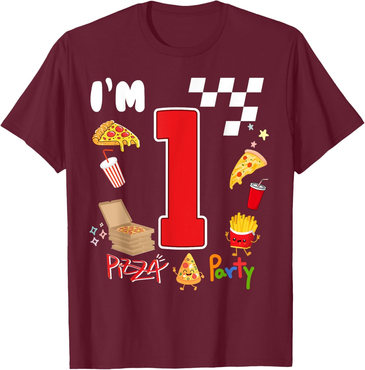 Pizza Lover 1st Birthday Crew 1 Year Old Funny Matching T-Shirt - T-Shirt | Maroon