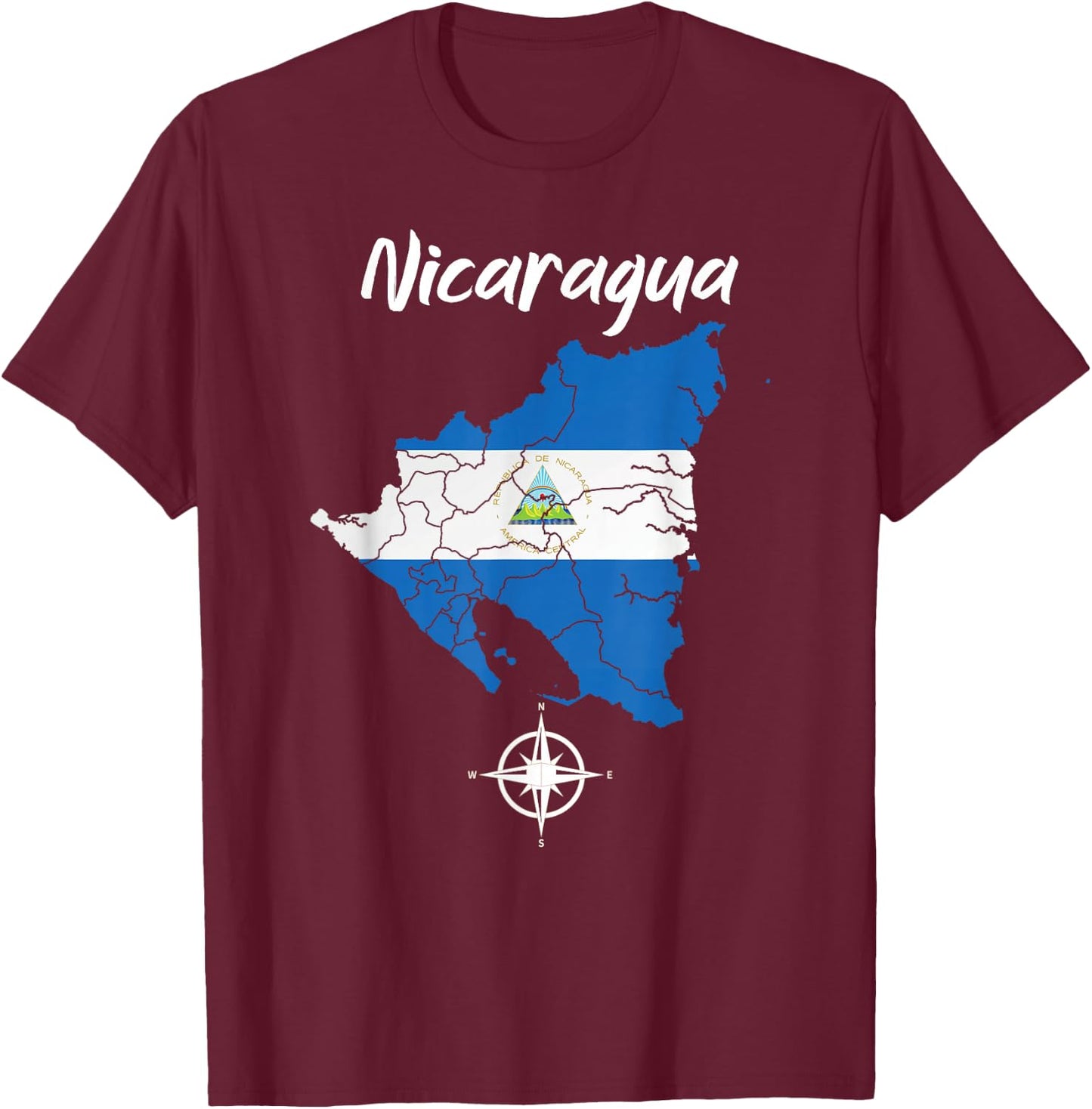 Nicaragua Blue Flag Men Women Kids Nicaraguan T-Shirt - T-Shirt | Maroon