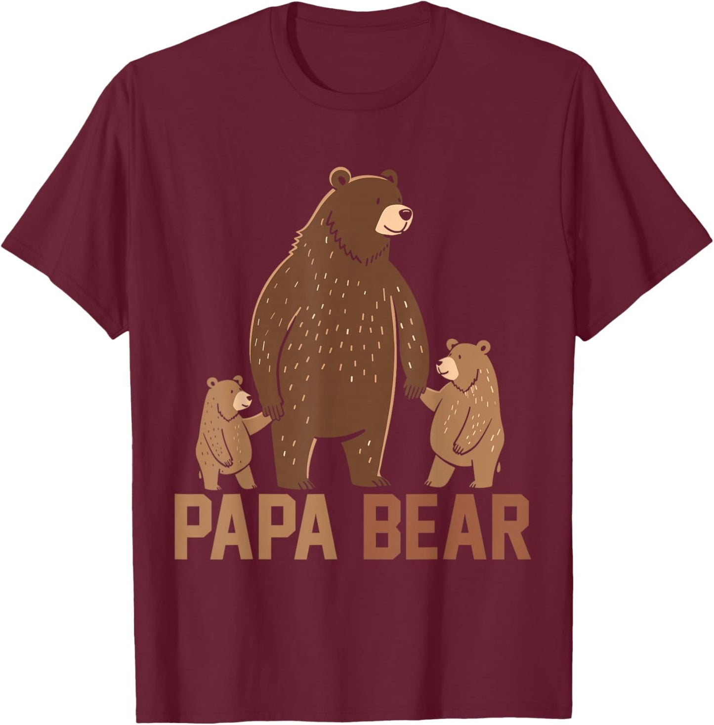 Papa Bear Dad Two Cubs Daddy Bear 2 Kids Father's Day T-Shirt - T-Shirt | Maroon
