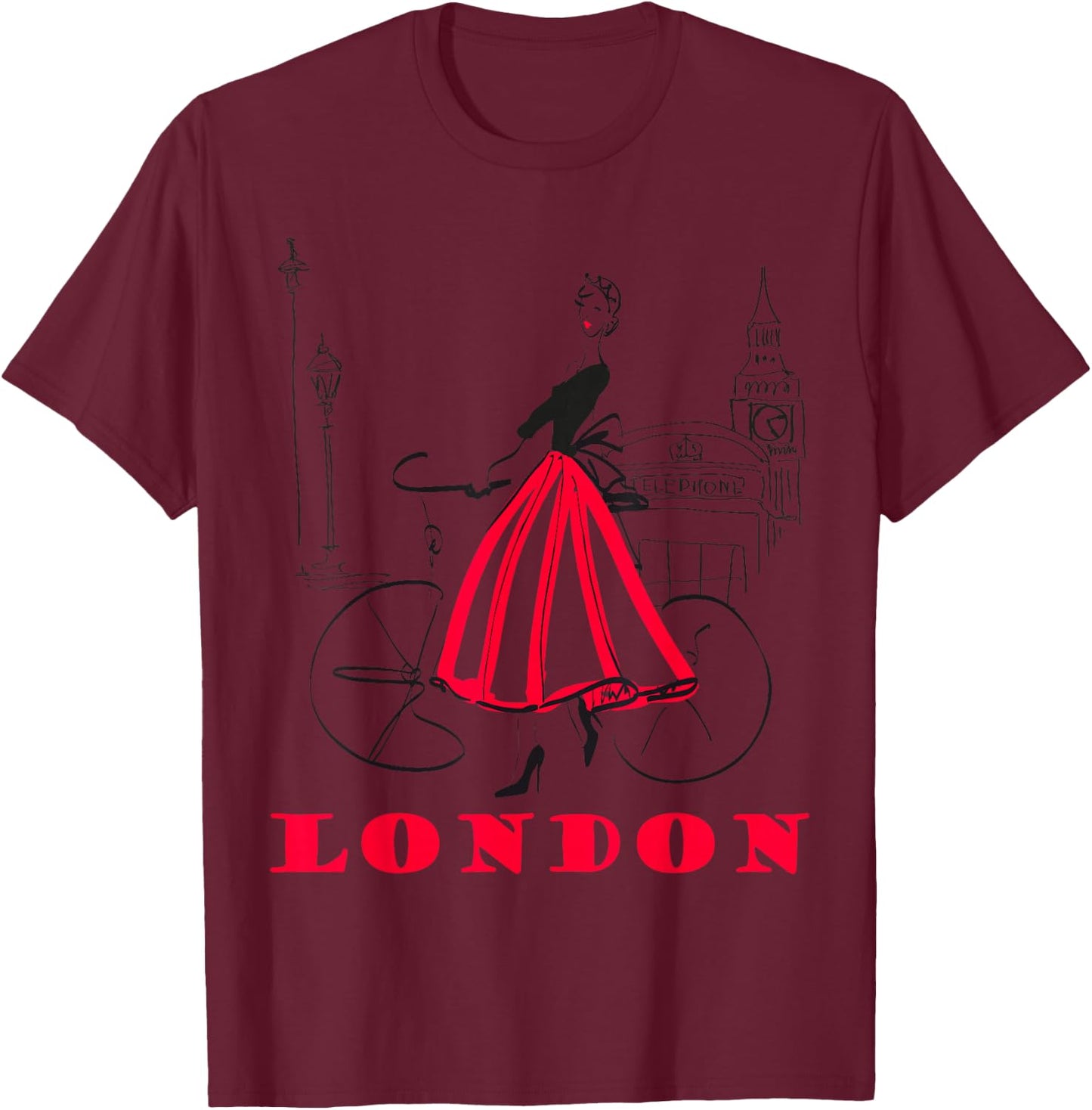 London - woman - Big Ben shirt - Bicycle - 5 T-Shirt - T-Shirt | Maroon