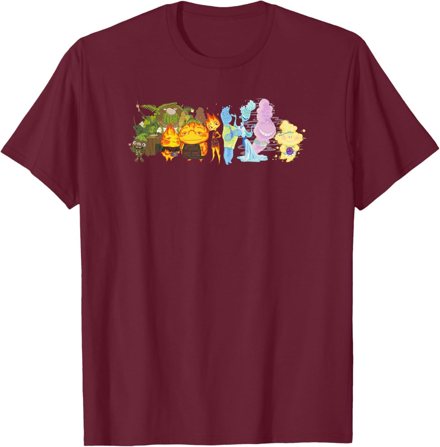 Disney Pixar Elemental All Four Elements Cast Group Shot T-Shirt - T-Shirt | Maroon