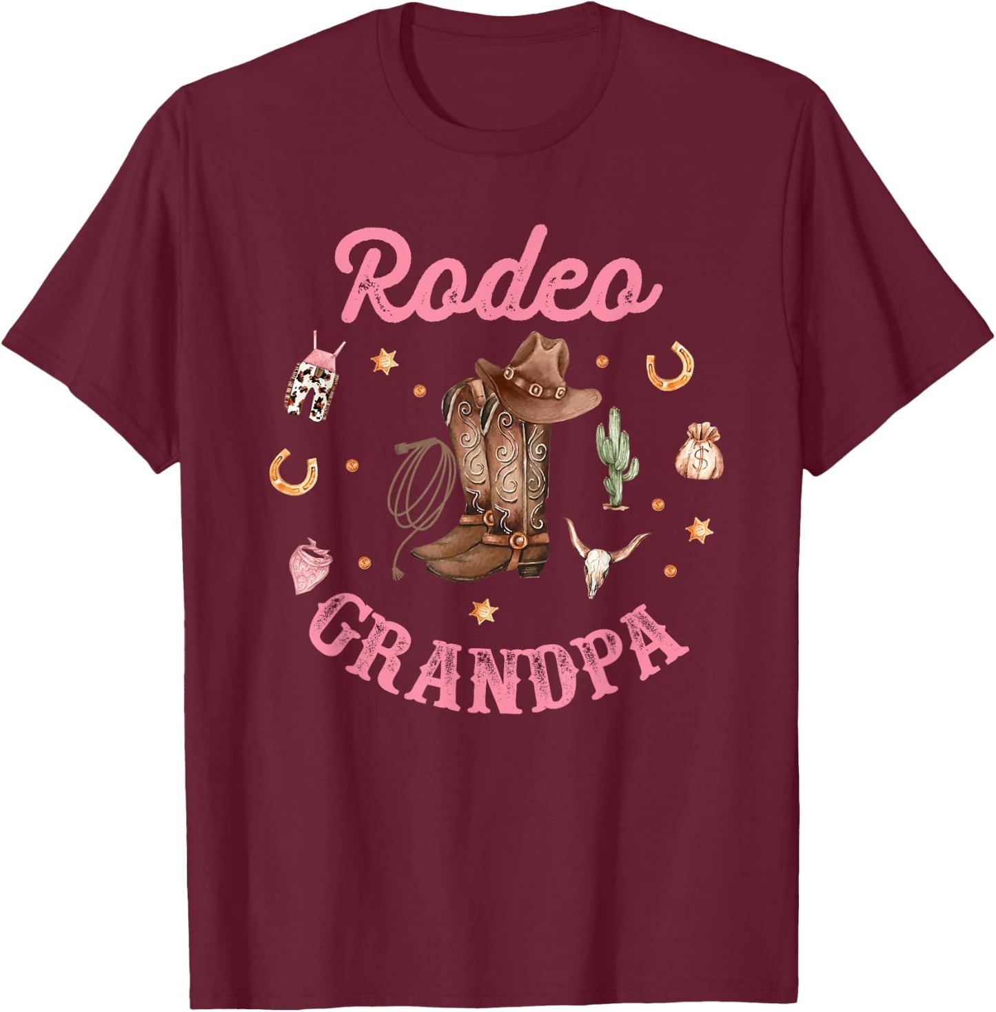Rodeo Grandpa - Papa Western Cowboy Cowgirl Birthday Family T-Shirt - T-Shirt | Maroon