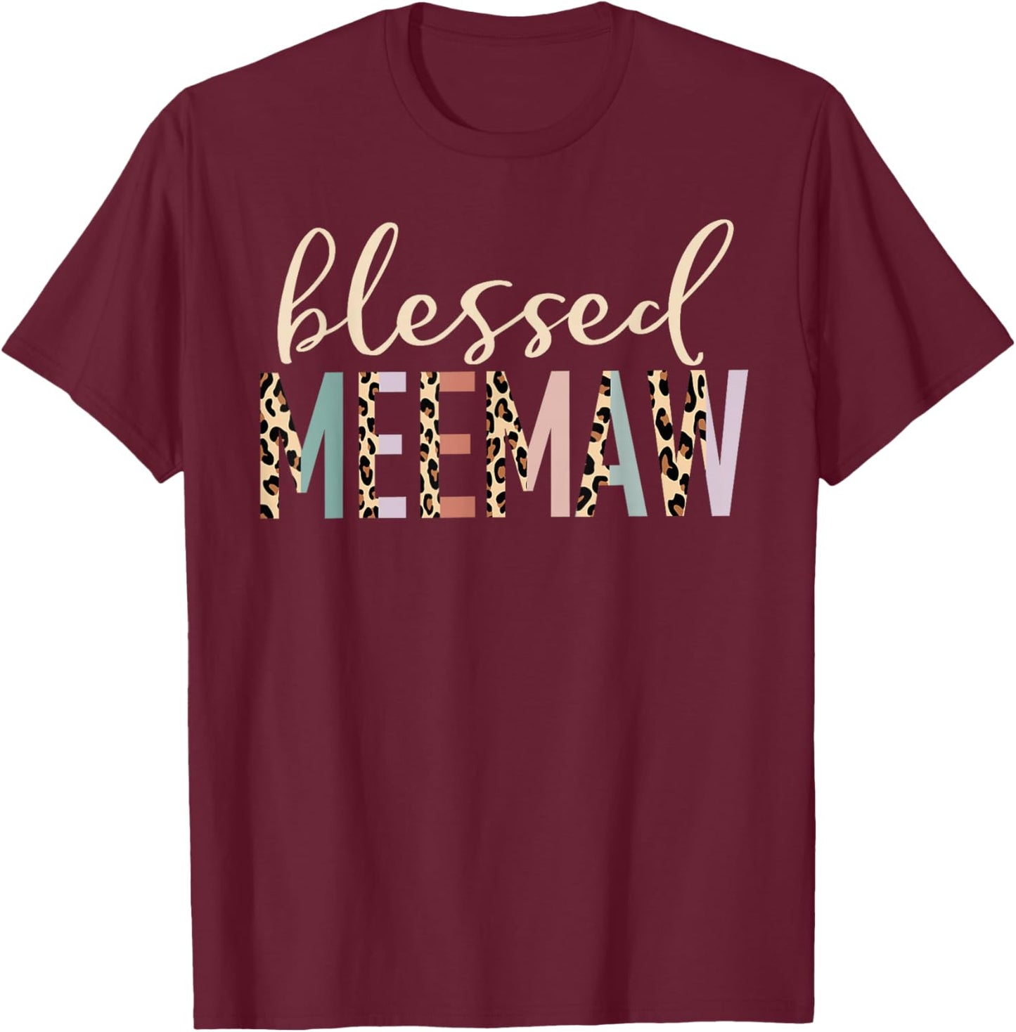 Blessed Meemaw Cute Leopard Print T-Shirt - T-Shirt | Maroon