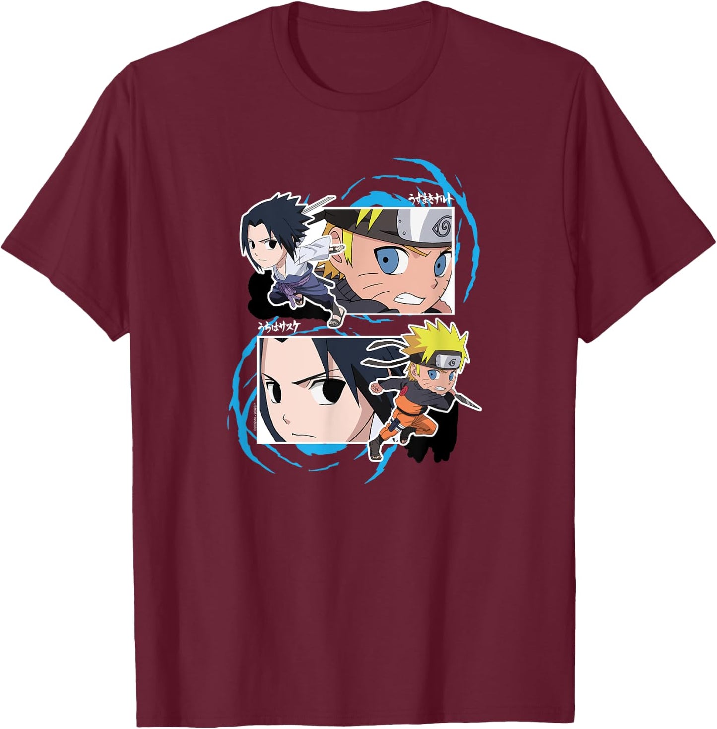 Naruto and Sasuke SD Fight Frames Anime T-Shirt - T-Shirt | Maroon