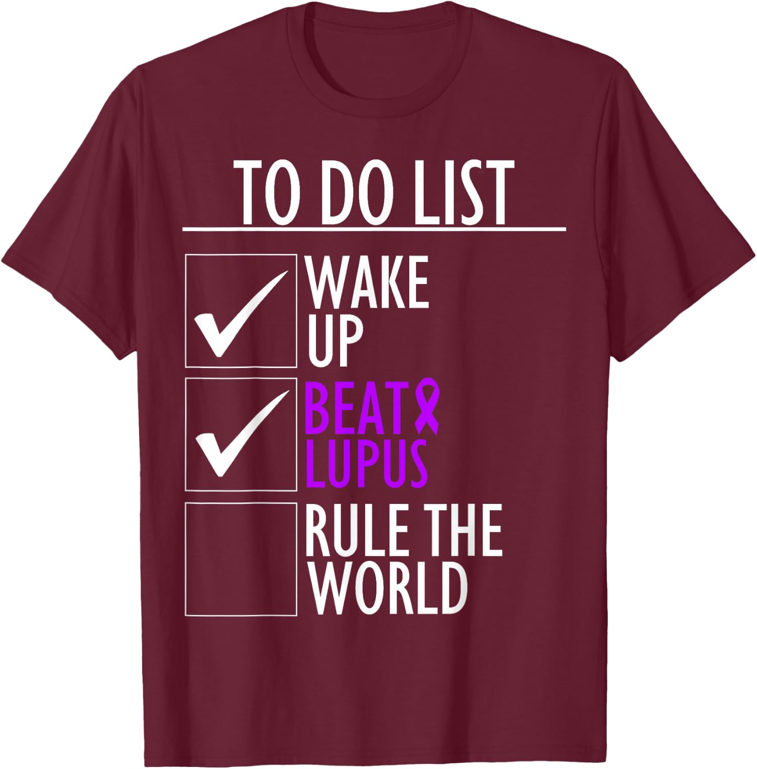 Purple Ribbon Wolf To Do List Beat Lupus Awareness T-Shirt - T-Shirt | Maroon