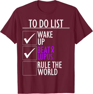Purple Ribbon Wolf To Do List Beat Lupus Awareness T-Shirt - T-Shirt | Maroon