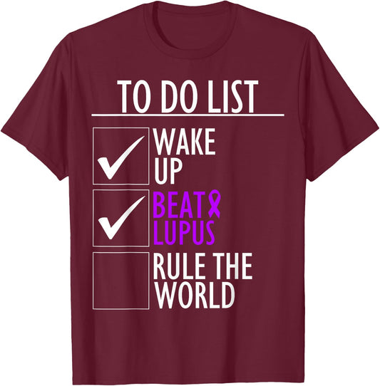 Purple Ribbon Wolf To Do List Beat Lupus Awareness T-Shirt - T-Shirt | Maroon