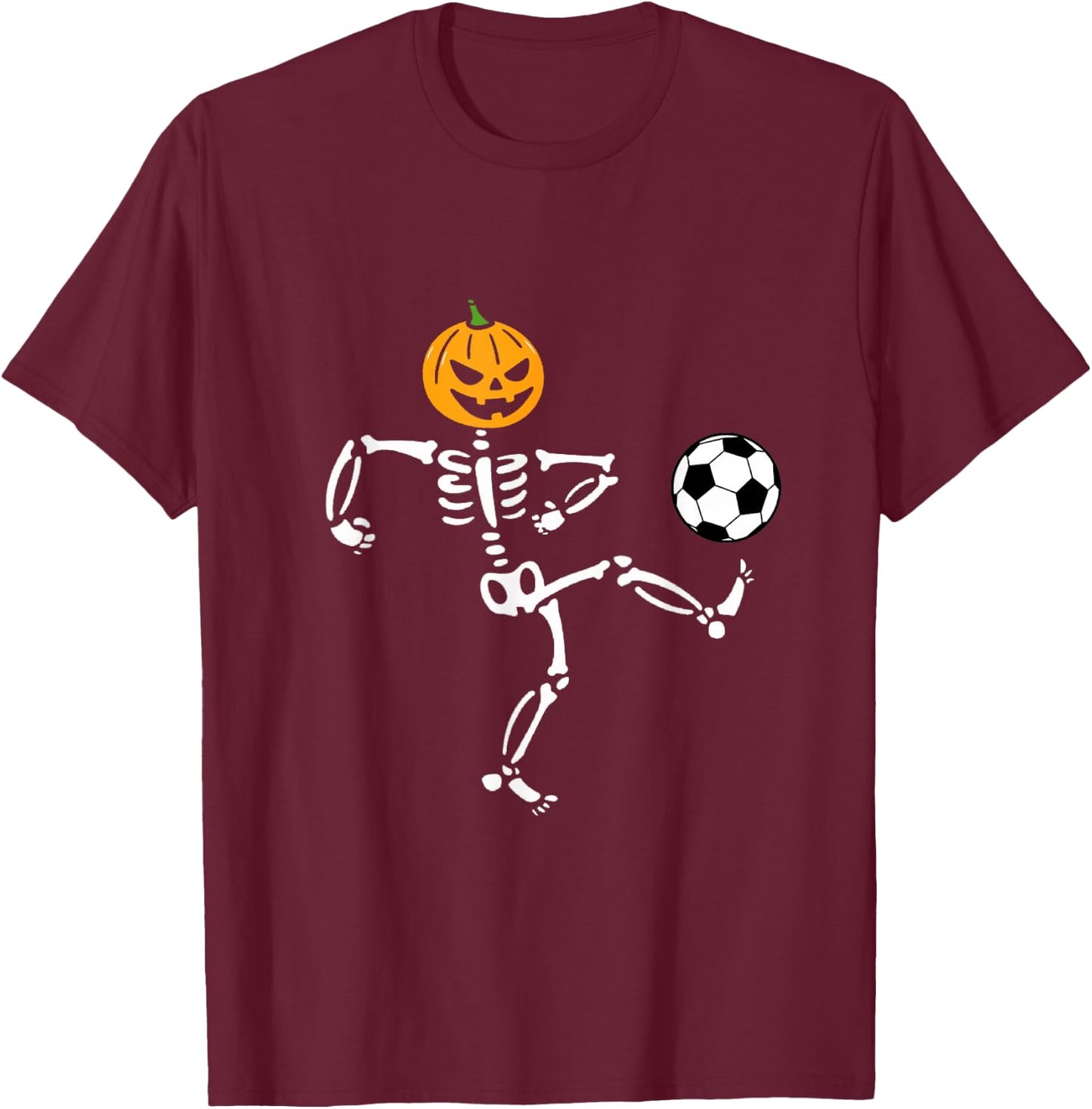 Pumpkin Skeleton Soccer Player Halloween Men Boys Soccer T-Shirt - T-Shirt | Maroon