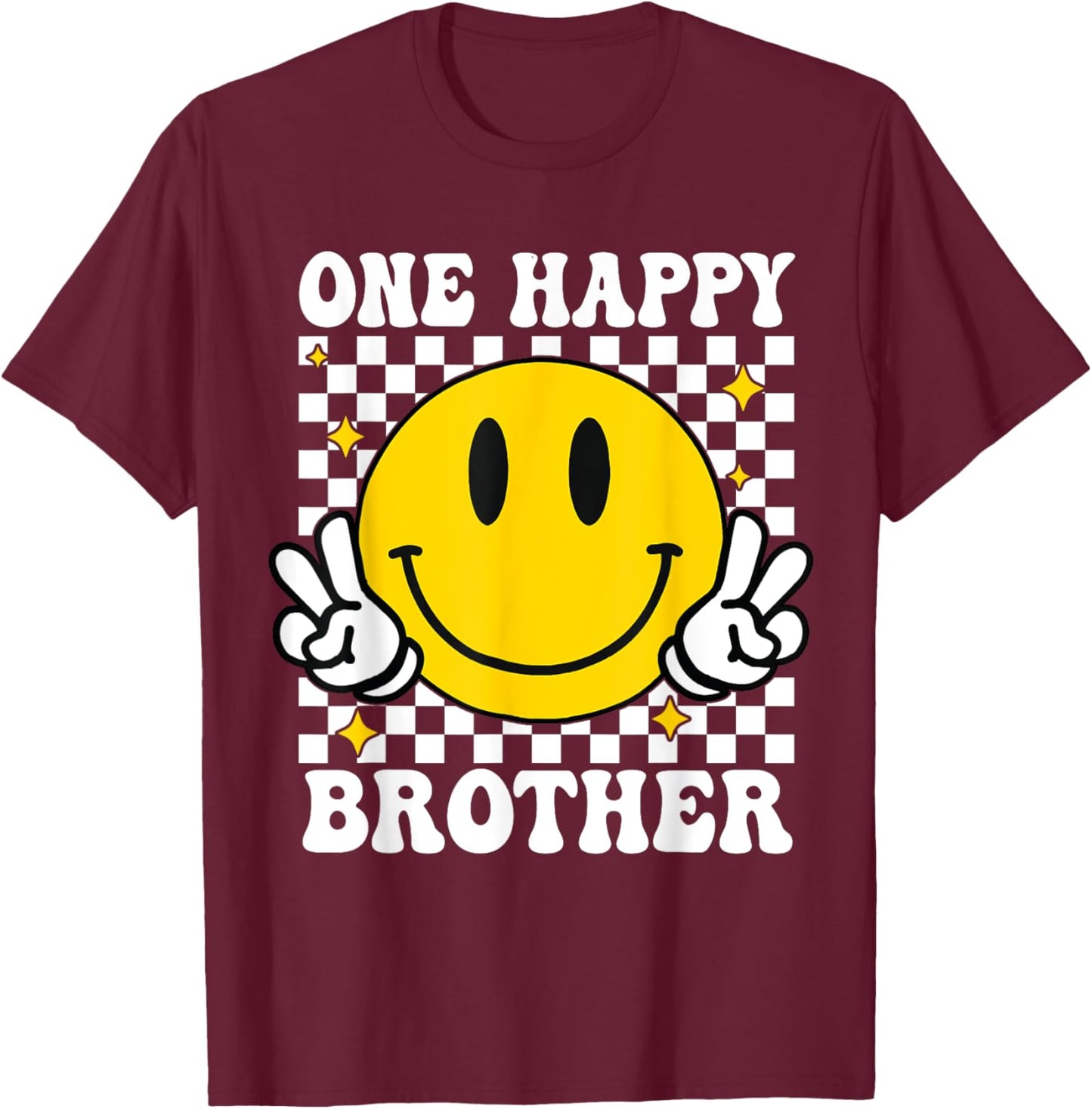 One Happy Dude Brother happy face 1st Birthday Family T-Shirt - T-Shirt | Maroon