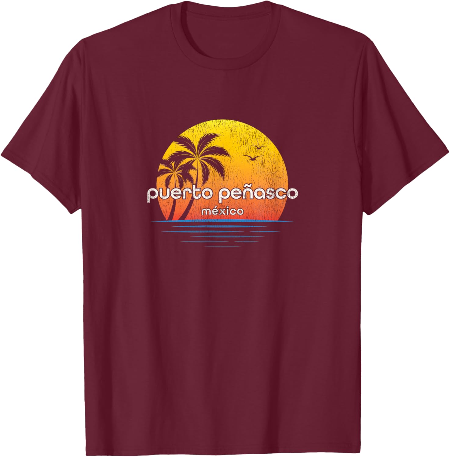 Puerto Penasco Vintage Palm Tree Sunset T-Shirt - T-Shirt | Maroon