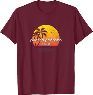 Puerto Penasco Vintage Palm Tree Sunset T-Shirt - T-Shirt | Maroon