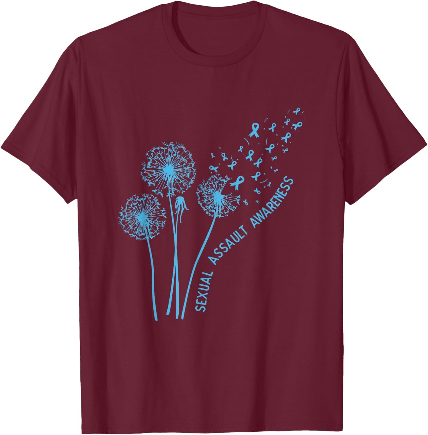 April Sexual Assault Awareness Month Teal Dandelion Ribbons T-Shirt - T-Shirt | Maroon
