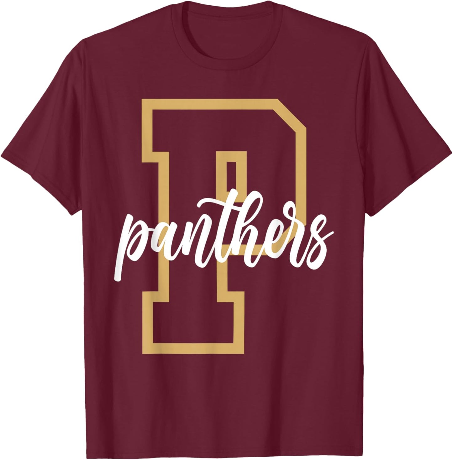 Panthers Letter Gold Panther Pride School Spirit Game Day T-Shirt - T-Shirt | Maroon