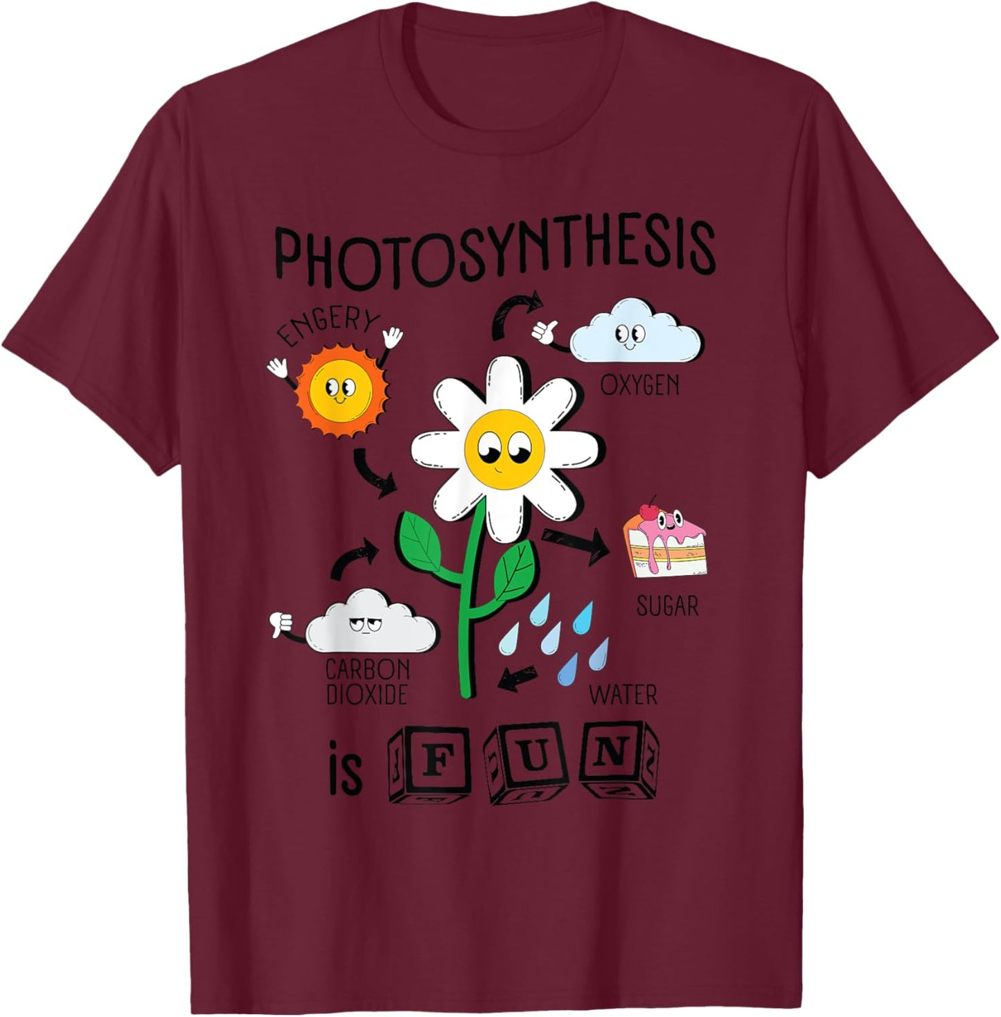 Photosynthesis is Fun Cartoon Plants Teacher Graphic Men Women Girls Kids T-Shirt - T-Shirt | Maroon