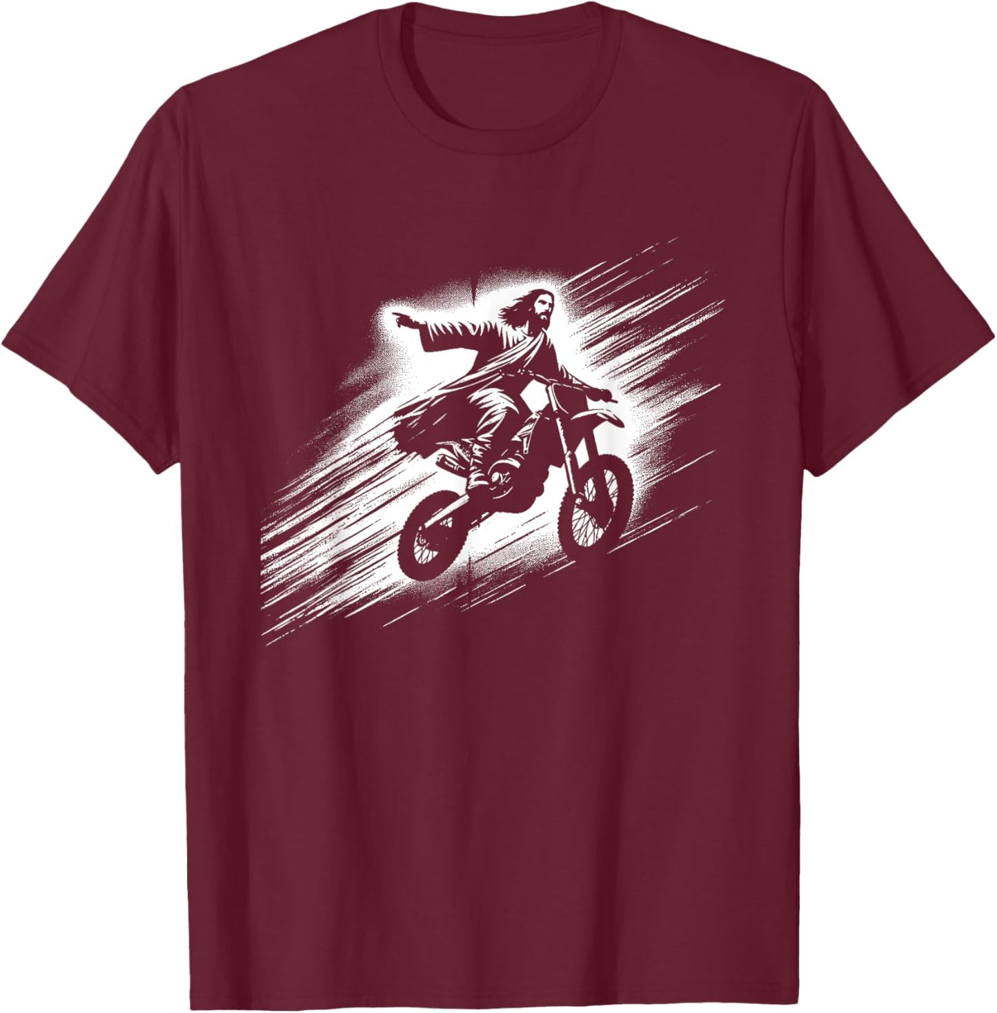 Jesus On Dirt Bike - Funny Christian Motorcycle Lover T-Shirt - T-Shirt | Maroon