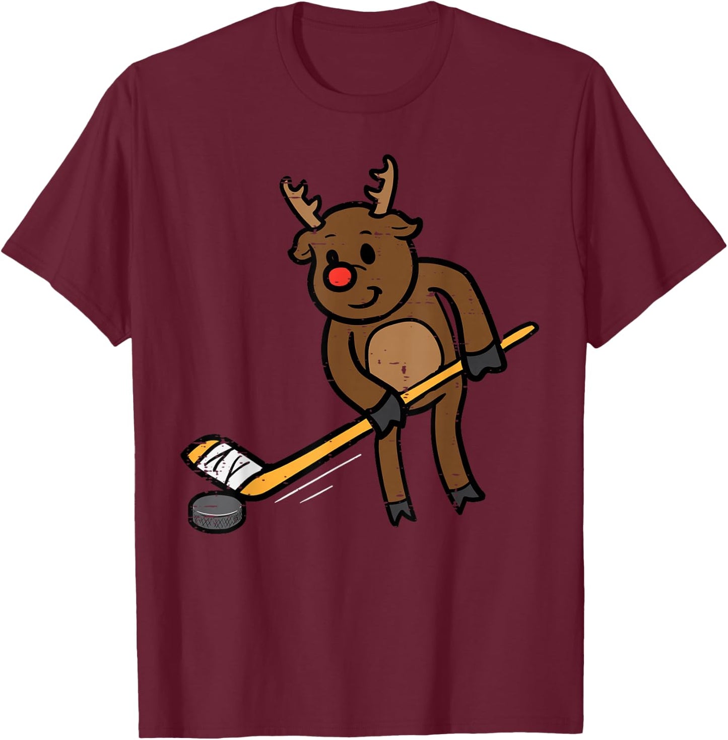 Christmas Reindeer Ice Hockey Funny Xmas Sport Men Boys Kids T-Shirt - T-Shirt | Maroon