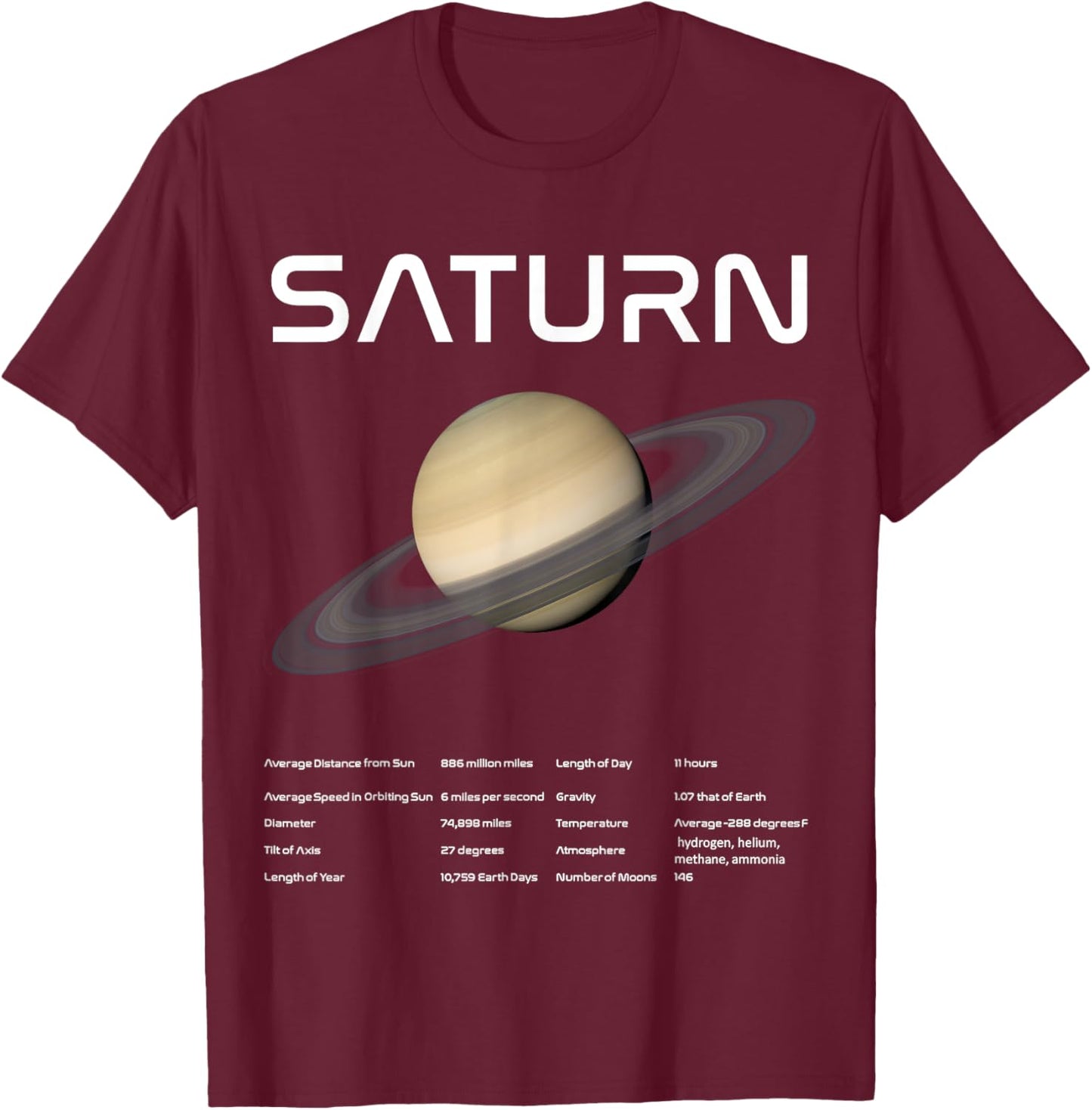 Nerdy Saturn Astronomy Science Planets Solar System Facts Wt T-Shirt - T-Shirt | Maroon