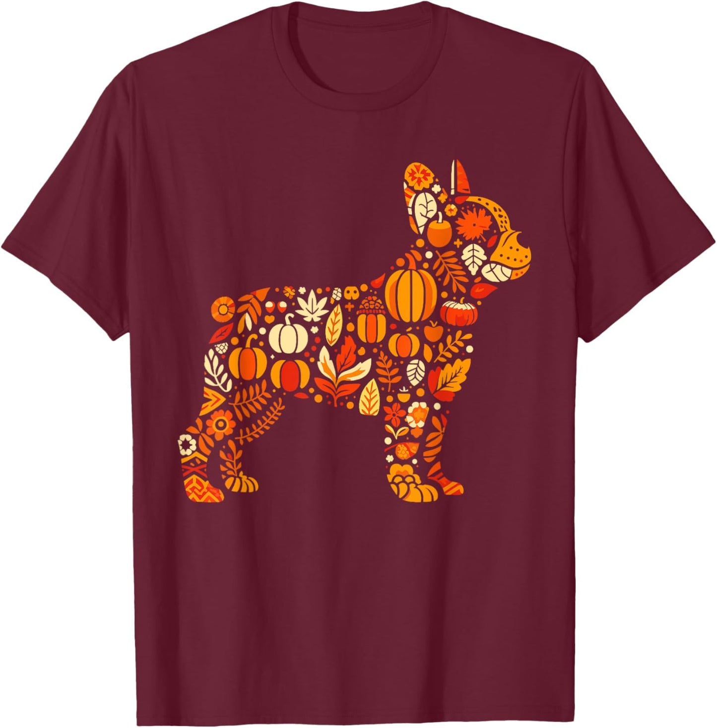 Autumn Pumpkin French Bulldog Thanksgiving Kids T-Shirt - T-Shirt | Maroon
