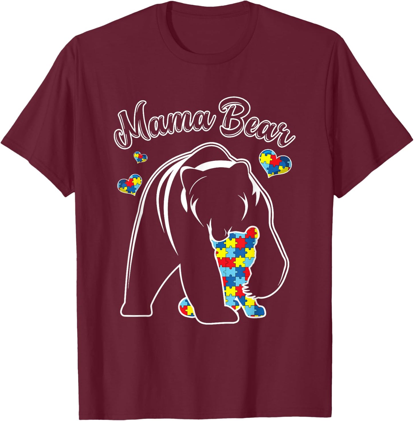 Cute Mama Bear Autism Awareness Autistic Family Lover T-Shirt - T-Shirt | Maroon