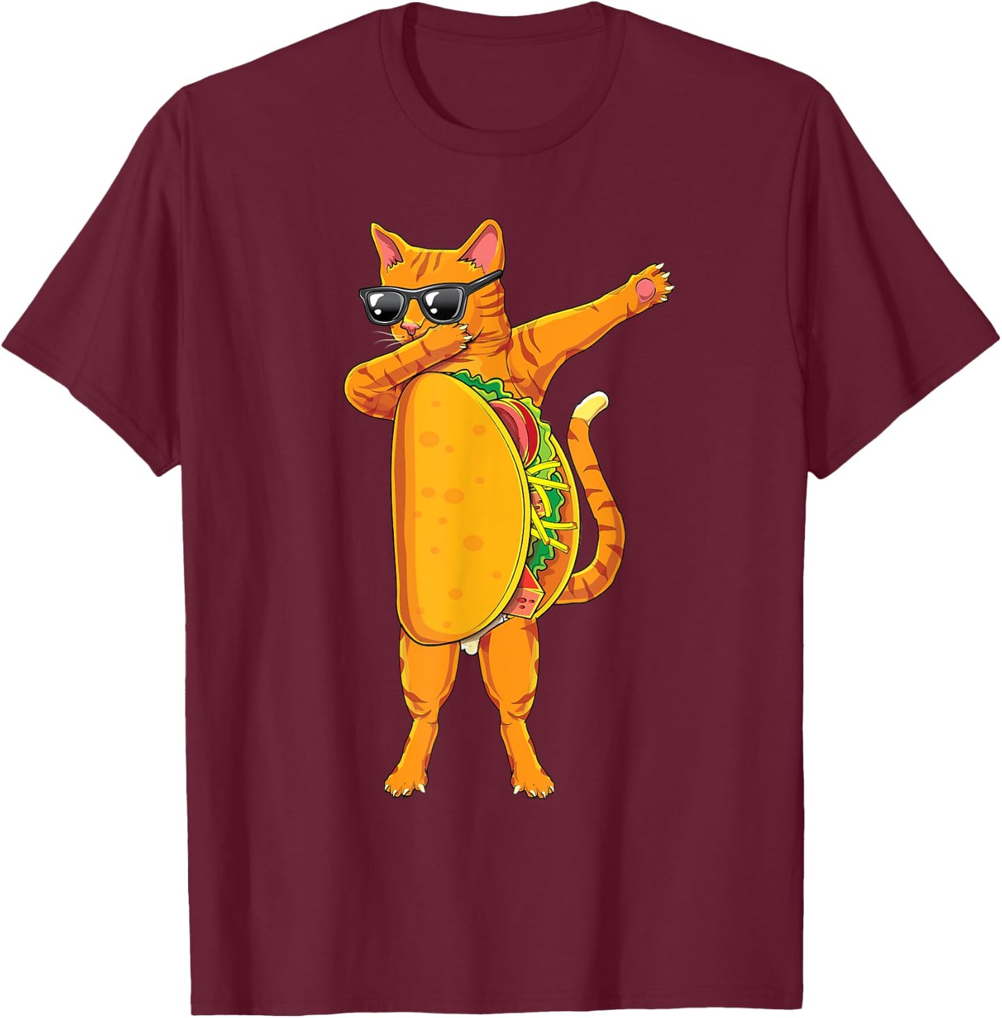 Dabbing Tacocat Sunglasses- Taco Cat Funny Dab shirt T-Shirt - T-Shirt | Maroon
