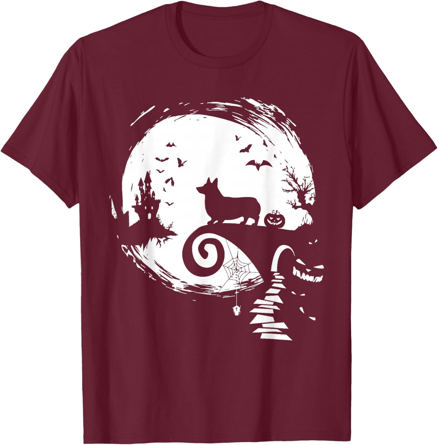 Corgi Dog and Moon Halloween Costume Dog Lover Funny T-Shirt - T-Shirt | Maroon