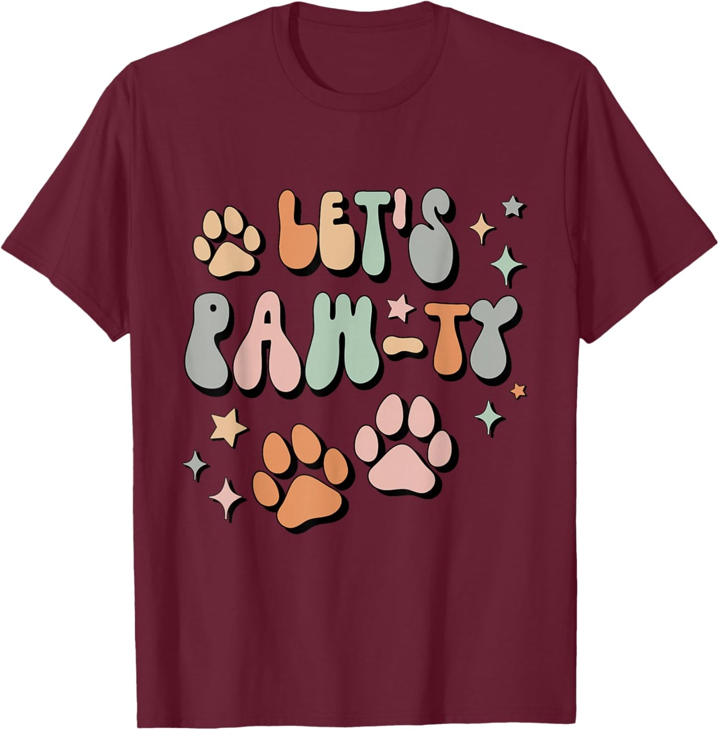 Let's Pawty Birthday Party Retro Dog Mom Dog Dad T-Shirt - T-Shirt | Maroon
