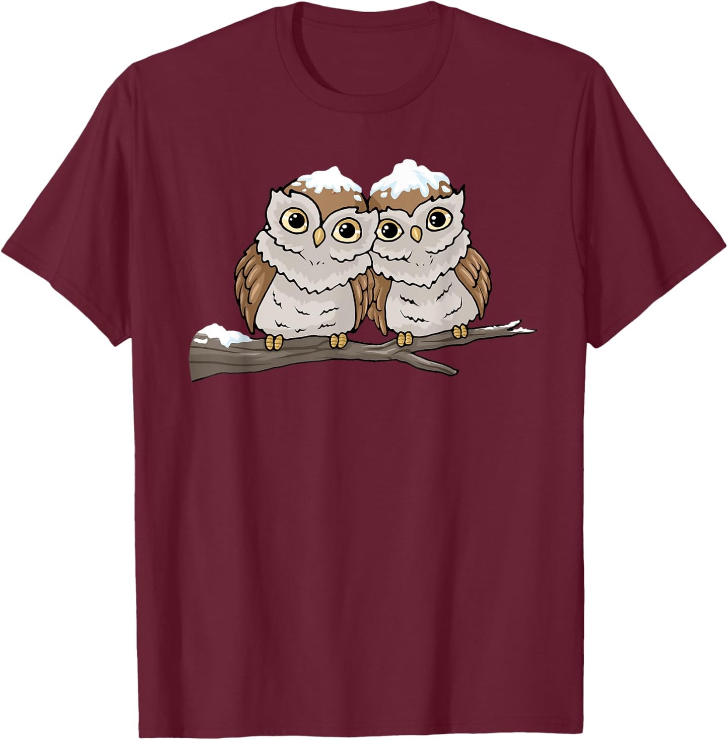 Christmas Owl Snow Bird Watching Gift Shirt Cute Owls T-Shirt - T-Shirt | Maroon