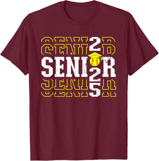 Senior 2025 Softball Class of 2025 Graduation T-Shirt - T-Shirt | Maroon