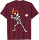 Baseball Skeleton Halloween Skeleton Playing Baseball T-Shirt - T-Shirt | Maroon