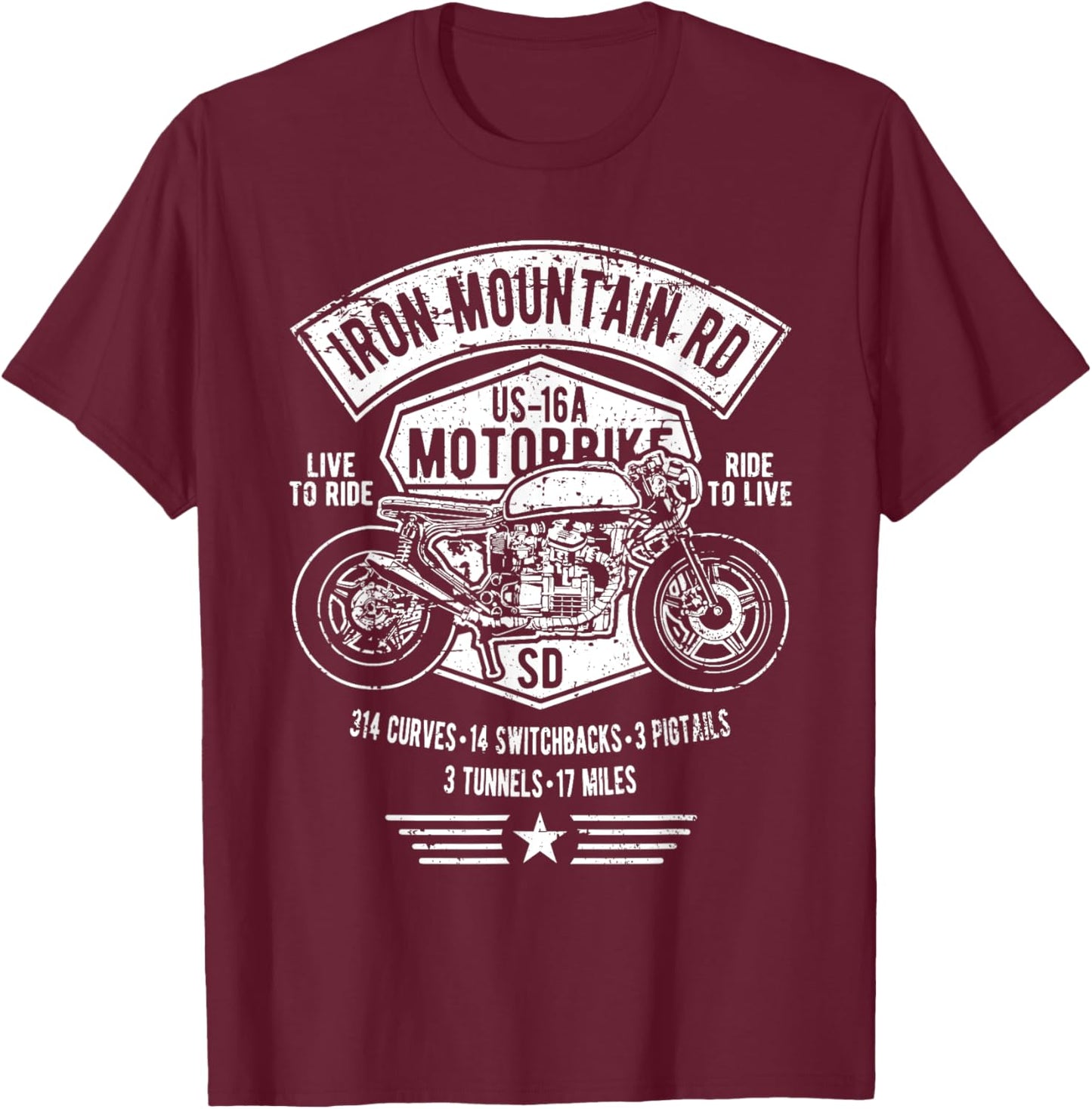 Iron Mountain Road US-16A South Dakota Motorcycle Design T-Shirt - T-Shirt | Maroon