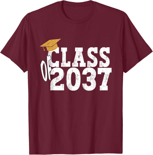 Class of 2037 Grow With Me Boy Girl First Day of Graduation T-Shirt - T-Shirt | Maroon