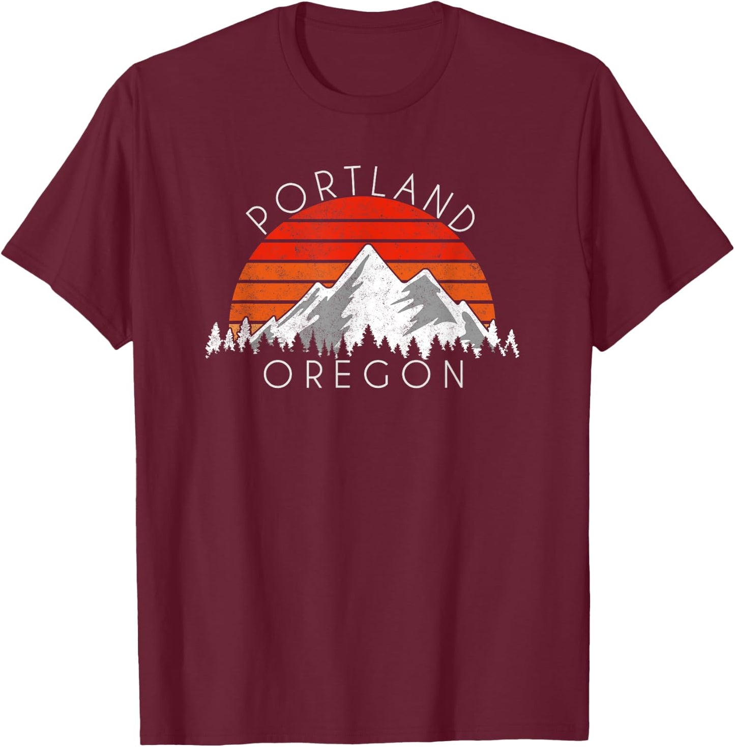 Retro Vintage Portland, Oregon Distressed T-Shirt - T-Shirt | Maroon