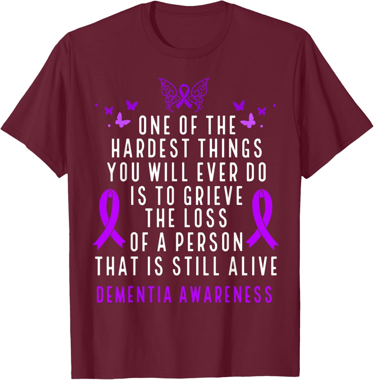 Dementia Awareness Month Butterfly Warrior Alzheimers T-Shirt - T-Shirt | Maroon