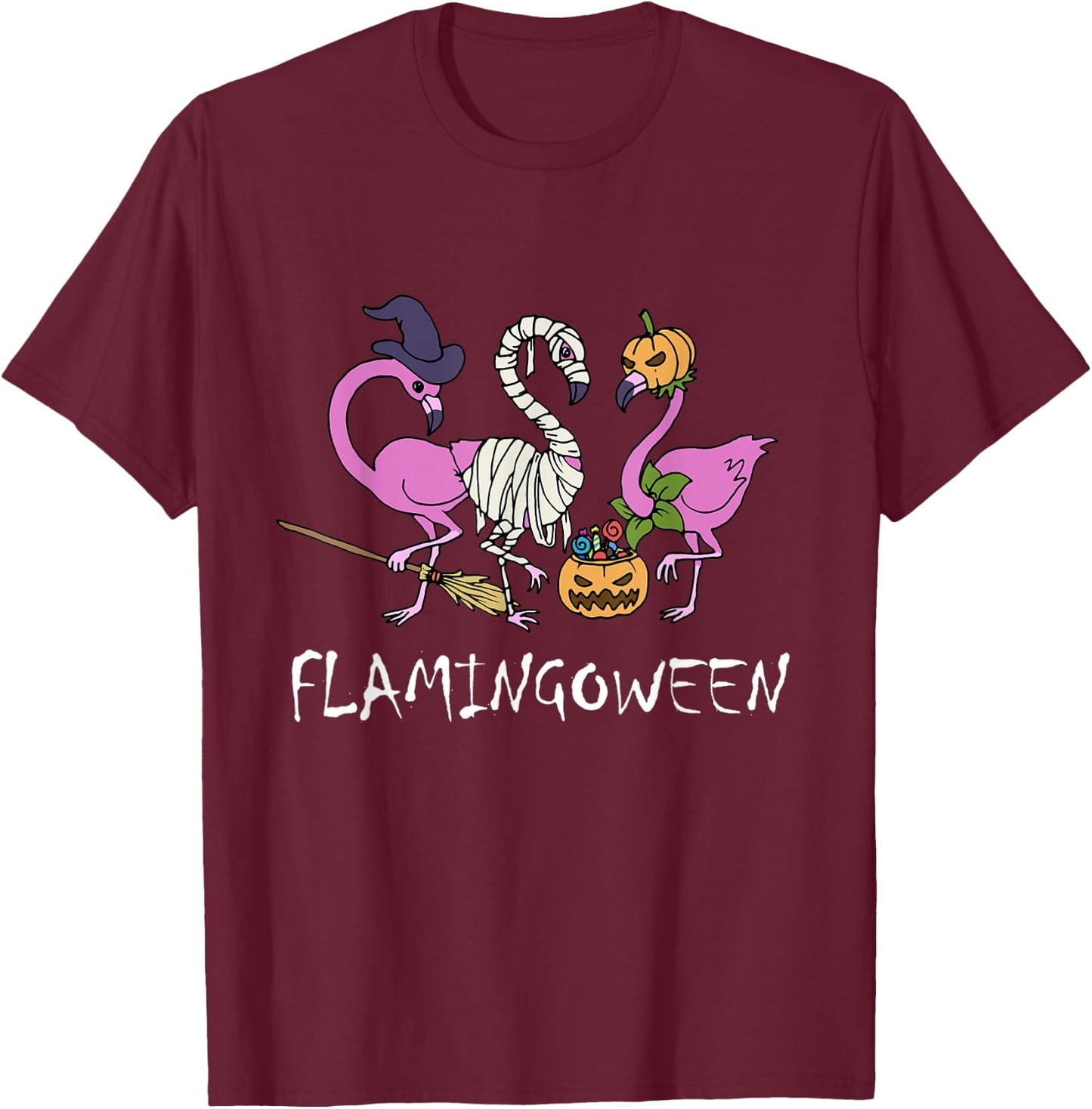 Flamingoween Halloween Funny Flamingo T-Shirt - T-Shirt | Maroon