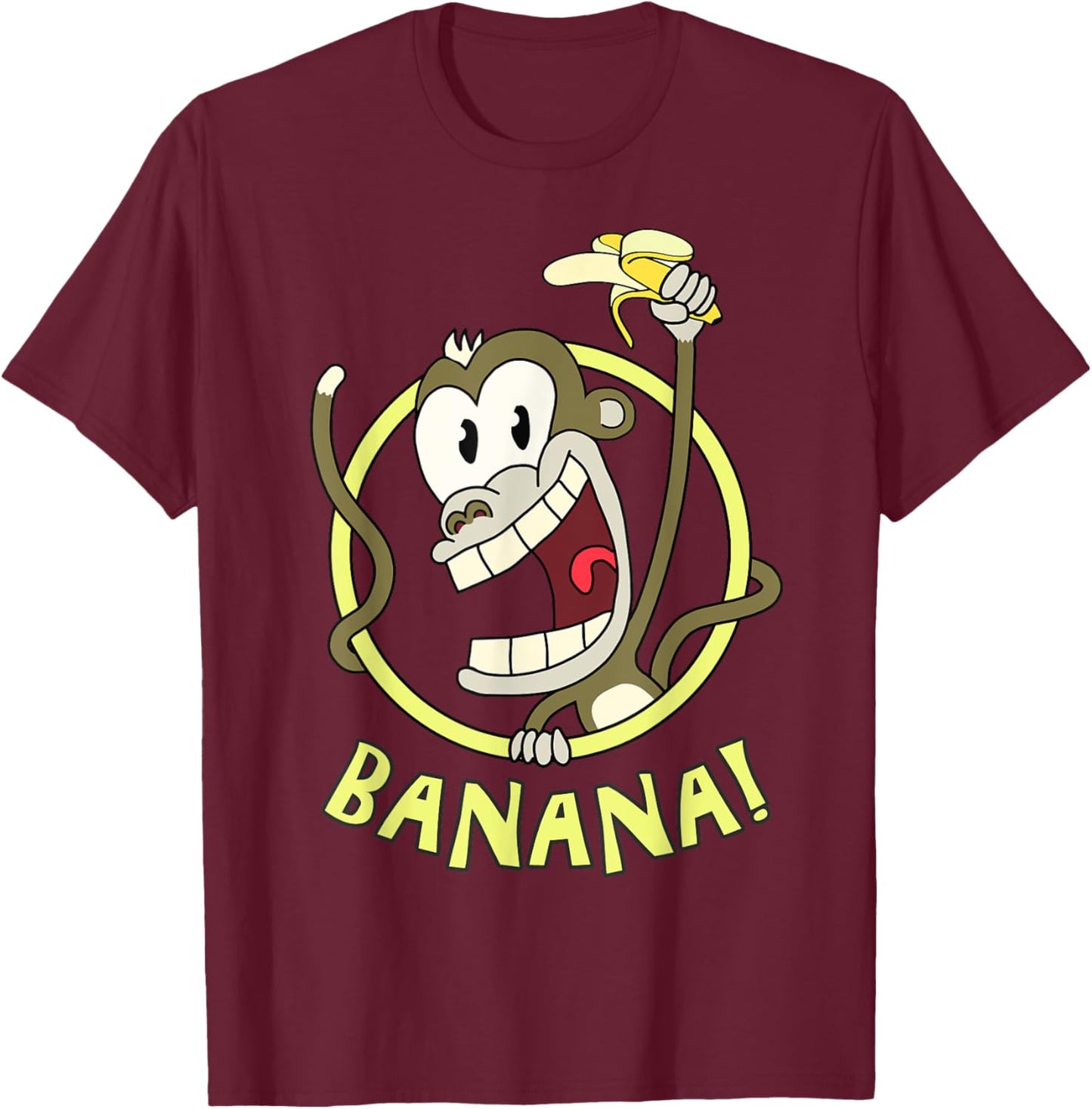 Happy Cartoon Banana Monkey.Cool, Funny and Cute. T-Shirt - T-Shirt | Maroon