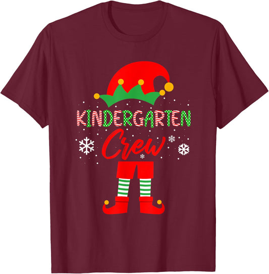 Kinder Crew Christmas Kindergarten Teacher Matching T-Shirt - T-Shirt | Maroon