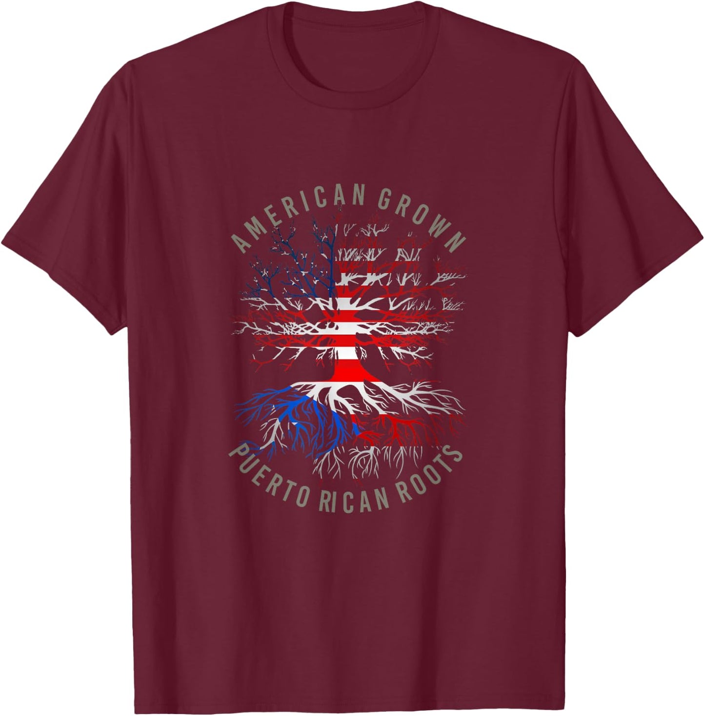 American Grown Puerto Rican Roots USA Rico Flag Heritage T-Shirt - T-Shirt | Maroon