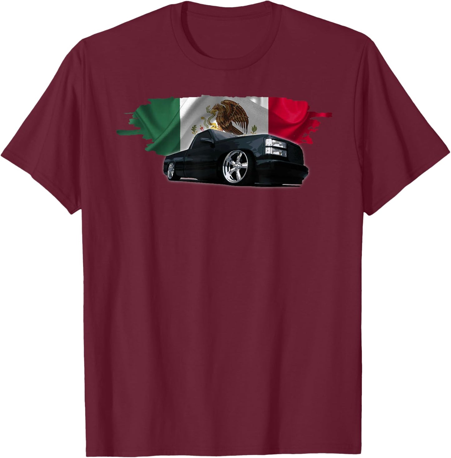Trokiando OBS Truck slammed low Mexican Flag Colors T-Shirt - T-Shirt | Maroon