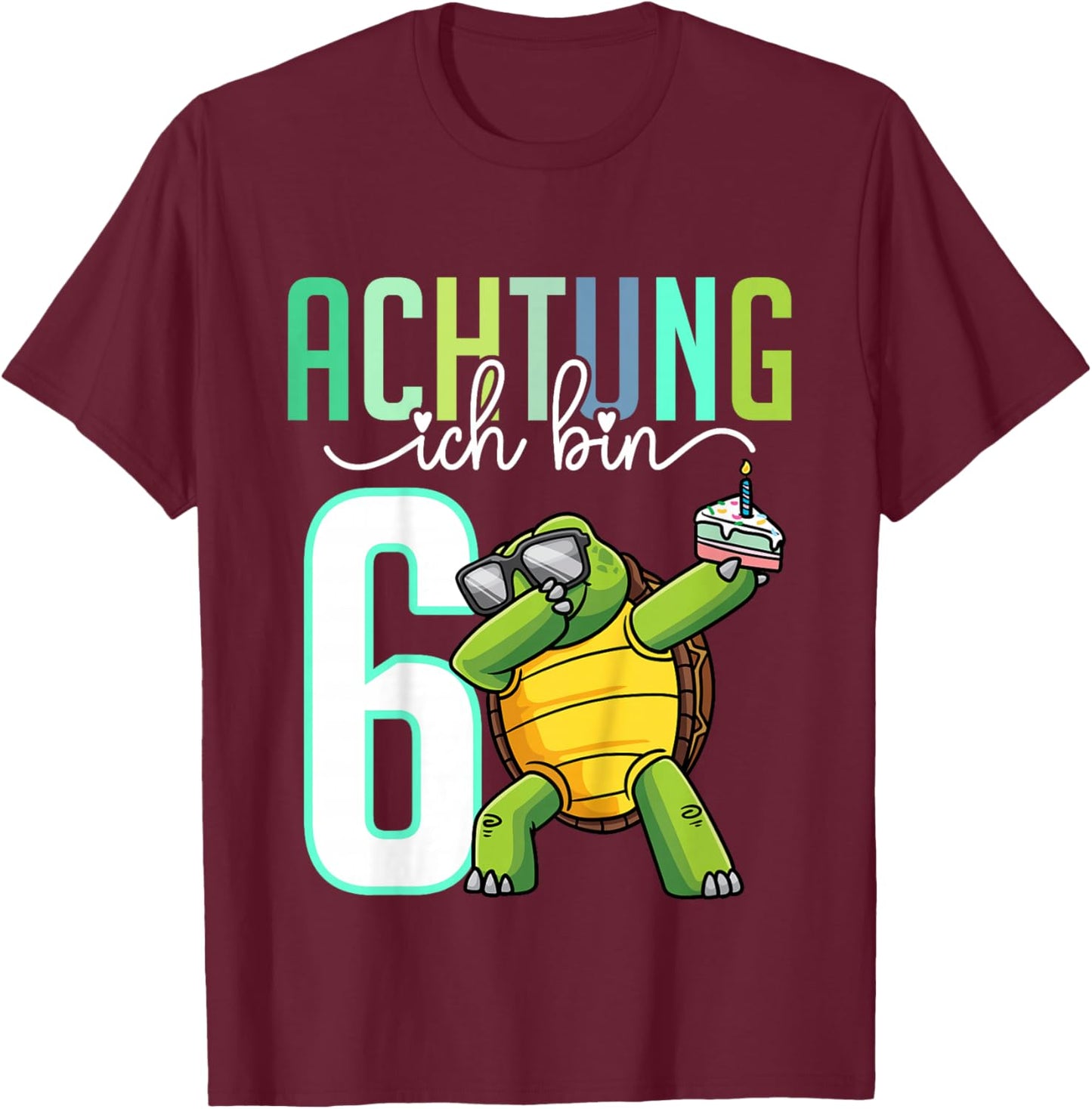Sechster Geburtstag 6 Jahre Schildkröte 6. Geburtstag T-Shirt - T-Shirt | Maroon